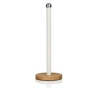 Swan SWKA17511WHTN Nordic Scandi Towel Pole/Kitchen Roll holder with Non-slip Wooden Base, Cotton White, Steel, One Size
