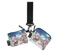 Nordic Town Santa Claus Merry Christmas Women's Coin Pouches Card Holder Thin Flat Zipper Cash Coin Purse with Zipper Coin Pocket for Work Travel 2 Pcs, Multicolor, 4.13"(L) x 3.5"(W), Travel