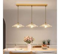 Nordic Transparent Lotus Flower Glass Pendant Light - Rustic Gold Linear Chandelier for Dining Room and Bar (3 Lights)
