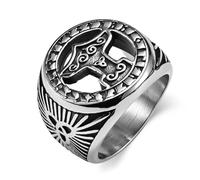 Nordic Viking Battle Axe Titanium Ring, Vintage Viking Battle Axe Stainless Steel Ring