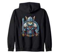 Nordic Viking Cat Warrior Norse for Women, Men, Kids Zip Hoodie
