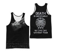 Nordic Viking Classic 3D Printing Men's Sleeveless T-Shirt, Fenrir Wolf Summer Mesh Quick Dry Workout Vest, Streetwear Tops for Boyfriends and Pagans. Black