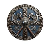 Nordic Viking Round Decor Sign Double Axe Celtic Knot Embossed Shield Vintage Aluminium Metal Sign, Retro Wall Decor for Home, Bar, Garage & Farmhouse 20x20cm