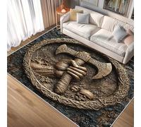 Nordic Viking Rug for Living Room, Square Rugs 240 x 240 cm, Machine Washable Rug, 3D Battle Axe Area Rugs Bedroom Decor, Non Slip Low Pile Soft Floor Carpet, FD4985