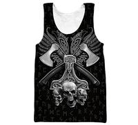 Nordic Viking Tattoo Plus Size Tank Tops -Summer Mens Women Quick Drying Harajuku Sleeveless T-Shirts Vests (Color : Skull, Size : XXXX-Large)
