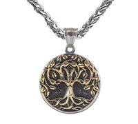 Nordic Viking Tree Of Life Necklace For Men - Dual Color Stainless Steel Yggdrasil Pendant Amulet - Gothic Fashion Vintage Hip Hop Jewelry Birthday Gift (Color : Gold)