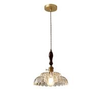 Nordic Vintage Petal Shape Glass Pendant Light, Adjustable Walnut Chandelier for Dining Room, Living Room, Kitchen Island - Elegant Hanging Lamp