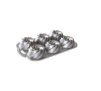 Nordic Ware 88037 Heritage Bundtlette Cast Aluminium Bundt Tin, Makes 6 Mini Cakes with Swirled Pattern, Made in The USA, Colour: Silver, 4 Cups, Metallic