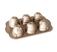 Nordic Ware 90777 Cakelet Cast Aluminium Tin, Makes 6 Mini Beehive Design, High-Quality Cake Mould Made in The USA, Colour: Gold, 3 Cups
