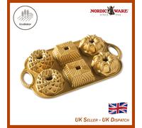 Nordic Ware Bundt Pan Geo Bundtlette - Cast Aluminium Mini for 6 Cakes - Gold