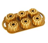 Nordic Ware Anniversary Bundtlette Pan, Cast Aluminium Mini Bundt Tin, Bundt Cake Tin for 6 Cakes, Premium Cake Mould Made in the USA, Colour: Gold