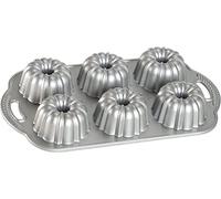 Nordic Ware Anniversary Bundtlette Pan, Cast Aluminium Mini Bundt Tin, Bundt Cake Tin for 6 Cakes, Premium Cake Mould Made in the USA, Colour: Silver