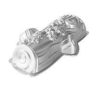 Nordic Ware Buche De Noel Yule Log Pan, Original Cast Aluminium Bundt Tin, Bundt Cake Tin with Christmas Pattern, Cake Mould Made in the USA, Colour: Silver