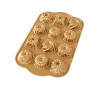 Nordic Ware Bundt Charms Pan, 3D Cast Aluminium Bundt Tin, Bundt Cake Tin with Geometric Pattern, Cake Mould Colour: Gold