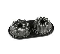 Nordic Ware Bundt Duet Pan, Cast Aluminium Bundt Tin, Bundt Cake Tin for 2 Cakes, Fleur de Lis and Kugelhopf Premium Cake Mould Made in the USA, Colour: Graphite