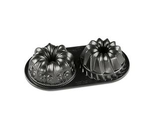 Nordic Ware Bundt Duet Pan, Cast Aluminium Bundt Tin, Bundt Cake Tin for 2 Cakes, Fleur de Lis and Kugelhopf Premium Cake Mould Made in the USA, Colour: Graphite