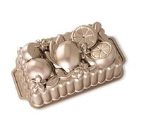 Nordic Ware Citrus Blossom Loaf Pan, Original Cast Aluminium Bundt Tin, Cake Loaf Tin with Lemon Pattern, Cake Mould Made in The USA, Colour: Toffee, 6 Cup Capacity