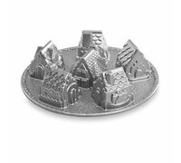 Nordic Ware Cozy Village Baking Tin, Cast Aluminium Baking Pan for Creating Festive Bakes and Cakes, Non-Stick Christmas Cake Tin Made in The USA, Colour: Silver