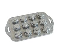 Nordic Ware Frosty Flakes Pan, Cast Aluminium Snowflake Mini Cake Mould, Premium Cake Tin, Made in The USA, Colour: Silver, 2 Cup Capacity