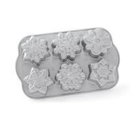 Nordic Ware Frozen Snowflake Cakelet Pan, Cast Aluminium Festive Cake Tin with 6 Compartments, Non-Stick Baking Accessories Made in The USA, Colour: Silver