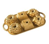 Nordic Ware Geo Bundtlette Pan, Cast Aluminium Mini Bundt Tin, Bundt Cake Tin for 6 Cakes, Cake Mould Colour: Gold 91277