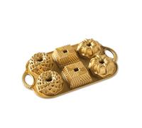 Nordic Ware Geo Bundtlette Pan, Cast Aluminium Mini Bundt Tin, Bundt Cake Tin for 6 Cakes, Cake Mould Colour: Gold
