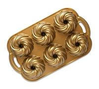 Nordic Ware Swirl Bundtlette Pan, Cast Aluminium, Swirl Pattern, Made in the USA, Gold