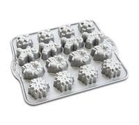 Nordic Ware Holiday Teacakes Cakelet Pan, Colour: Silver | Cast Aluminium Mini Christmas Cake Mould Tray, Muffin Tray for Chocolates, Made in the USA
