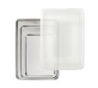 Nordic Ware Naturals 4 Piece Set - USA Made Aluminum Commercial Quality Pans for Baking or Roasting, Encapsulated Galvanized Steel Rim Prevents Warping; Quarter Sheet, Jelly Roll, Half Sheet with Lid