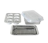 Nordic Ware Naturals 5 Piece Compact Pan Set, Toaster Oven, Counter Ovens, Air Fryer and Grill Safe, Size for 1-2 Portions - Includes Rectangular Pan, Muffin Pan, Baking Sheet, Grill Rack and Lid