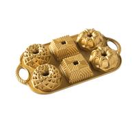 Nordic Ware Bundt Pan Geo Bundtlette - Cast Aluminium Mini for 6 Cakes - Gold