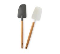 Nordic Ware Spatula with Detachable Silicone Head Set of 2, Silicone Spatula with Wooden Handle, High-Quality Equipment for Baking, Colour: Black/White
