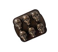 Nordic Ware Skull Cakelet Pan, 3D Cast Aluminium Bundt Tin, Bundt Cake Tin with Skull Pattern, Cake Mould, Bronze