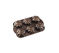 Nordic Ware Sunflower Cakelet Pan, Mini Cast Aluminium Bundt Tin, Bundt Cake Tin with Floral Pattern, Premium Cake Mould Made in The USA, Colour: Bronze