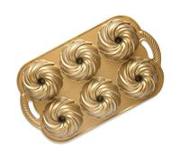 Nordic Ware Swirl Bundtlette Pan, Cast Aluminium, Swirl Pattern, Made in the USA, Gold