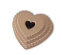 Nordic Ware Tiered Heart Cast Bundt Pan, Original Cast Aluminium Bundt Tin, Official Bundt Cake Tin with Heart Pattern, Premium Cake Mould Made in The USA, Colour: Toffee
