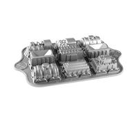 Nordic Ware Train Cake Pan, Train Set Cake Mould Tray, Cast Aluminium Train Cake Tin, Muffin Tray for Nine Train Shaped Cakes, Made in the USA, Colour: Blue