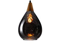 Nordic Water Pattern Glass Pendant Lamps Creative Elegant Wooden Lampbody Hanging Lights Modern Minimalist E27 Base Chaner Fixture for Restaurant Bar Cafe Single Head,Smoky Gray