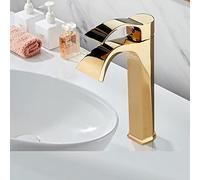 nordic waterfall style simple full copper toilet home hot and cold washbasin washbasin wash basin washbasin faucet, golden waterfall (countertop basin)