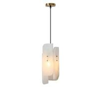 Nordic White Alabaster Pendant Light Mid Century Brass Chandelier Retro Industrial Hanging Ceiling Fixture for Bedroom Dining Room Study and Living Room.