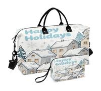 Nordic White Merry Christmas House Decorative Shoulder Weekender Overnight Bag Workout Bag with Toiletry for Trekking Foldable bolso para viaje