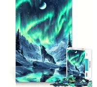 Nordic Wolf Aurora Borealis 1000 Piece Jigsaw Puzzles for Adults Jigsaw Enhance Memory Gentle Leisure Firm Cut (38x52cm)