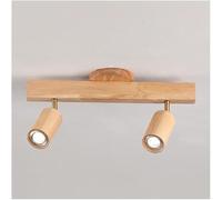Nordic Wood Ceiling Lights, LED 3-Color Dimming Close to Ceiling Spotlight, Adjustable Track Feature Ceiling Lamp, for Living Room, & Kitchenstairs Porch Lighting Fixture(Natural Wood Color,2-Lights)