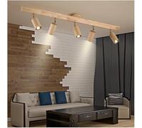 Nordic Wood Ceiling Lights, LED 3-Color Dimming Close to Ceiling Spotlight, Adjustable Track Feature Ceiling Lamp, for Living Room, & Kitchenstairs Porch Lighting Fixture(Natural Wood Color,5-Lights)