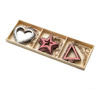 Nordic Wooden Christmas Ornaments with Handmade Snowflake, Star, and Reindeer Elements for Rustic and Sustainable Seasonal Decoration on Trees and Homes (A)