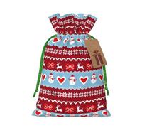 Nordicknit Print Christmas And Halloween Bag For Gift | Linen Drawstring Pouch For Holiday Gifts And Party Favors. Fits Small Items