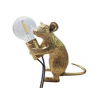 NorDiem Modern Cute Art Mouse Table Lamp Children's Bedside Gift Mini Mouse Lamp LED Resin Animal Small Mice Desk Lights (Gold Sitting)