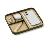 Nordik Leather Valet Tray - Moss Green - 24 x 20 cm Medium Vegan Leather Tray - Stylish Nightstand Organizer for Men - Modern Bedside Caddy - EDC Catchall for Key Watch Wallet Jewellery