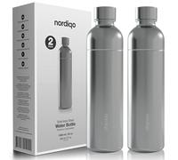 Nordiqo Premium 1L Stainless Steel Bottle - Compatible with SodaStream (not Crystal), Aarke & other Soda Makers | No Expiration Date | Dishwasher Safe | Leak Proof | BPA-Free (Black)