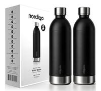 Nordiqo Premium Sparkling Water Maker Bottle 1.3L | XL Stainless Steel Replacement for Aarke Carbonator 3 & Smeg | Dishwasher Safe, No Expiry Date & Plastic Free | 2x Black